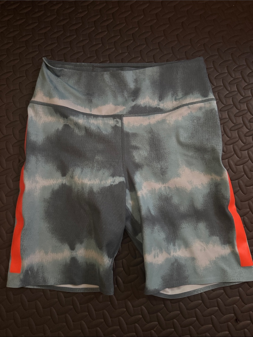 Nike Green Tie-Dye Bike Shorts with Red Side Panels